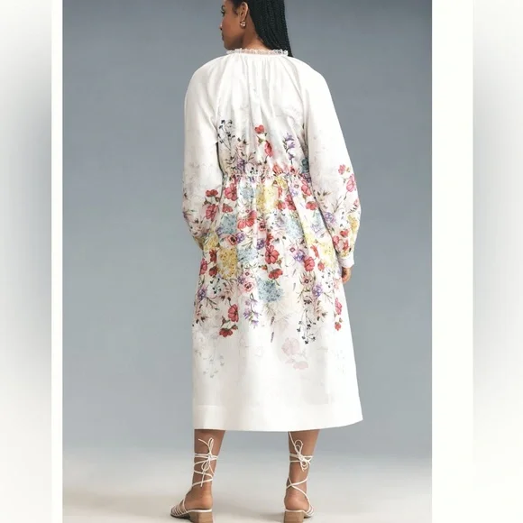 Nwt let me be long sleeve vneck Floral Midi Dress - Picture 6 of 7